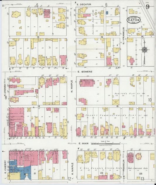 Sanborn Fire Insurance Map from Eaton, Preble County, Ohio (1921), Sheet #0009 - Historic Sanborn Fire Insurance Map Print, vintage old map wall art, antique decor, genealogy gift, Ohio Ohio map