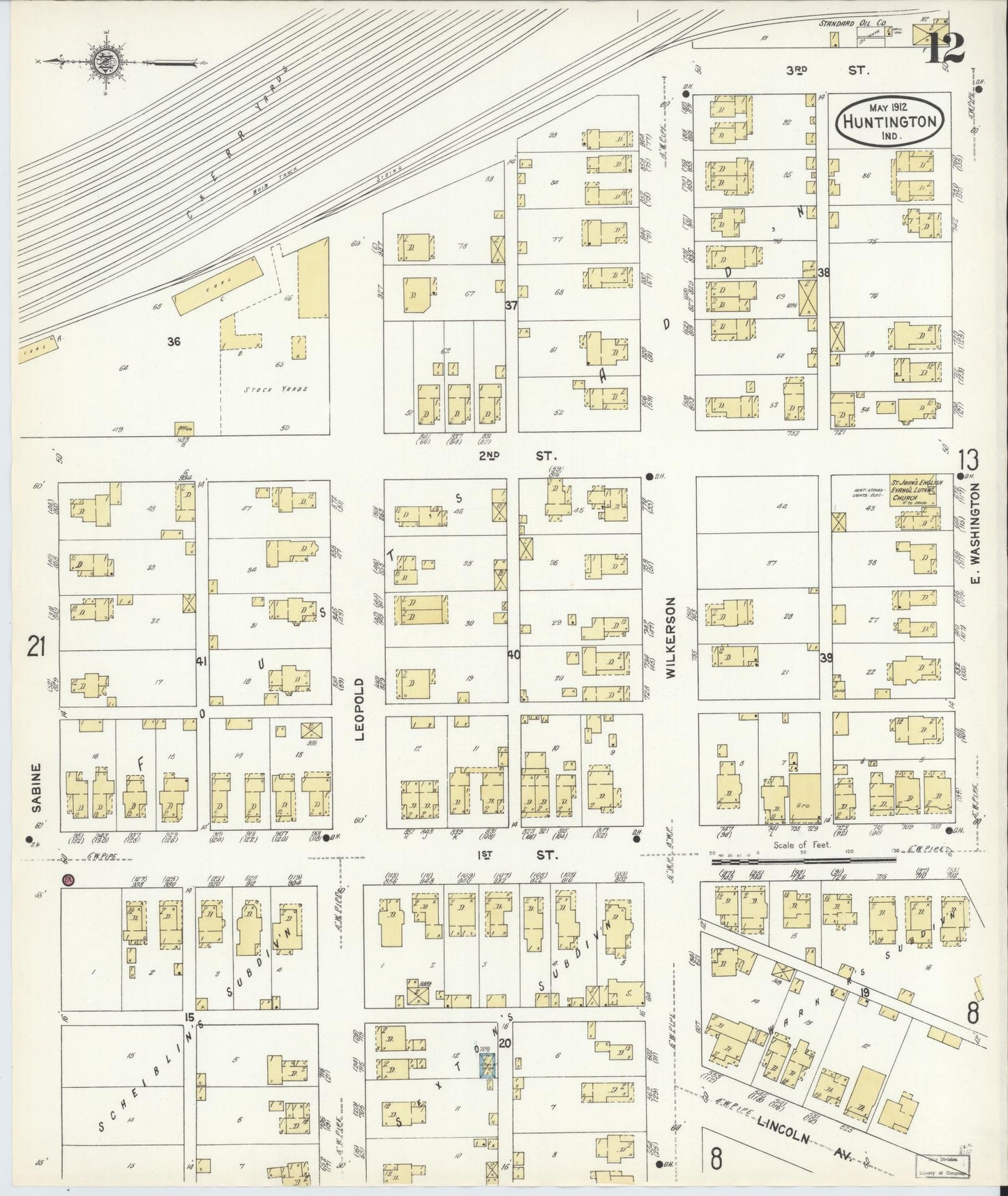 Sanborn Fire Insurance Map from Huntington, Huntington County, Indiana (1912), Sheet #0012 - Complete Map Set gallery image, historic Sanborn map, vintage wall art, Indiana Indiana