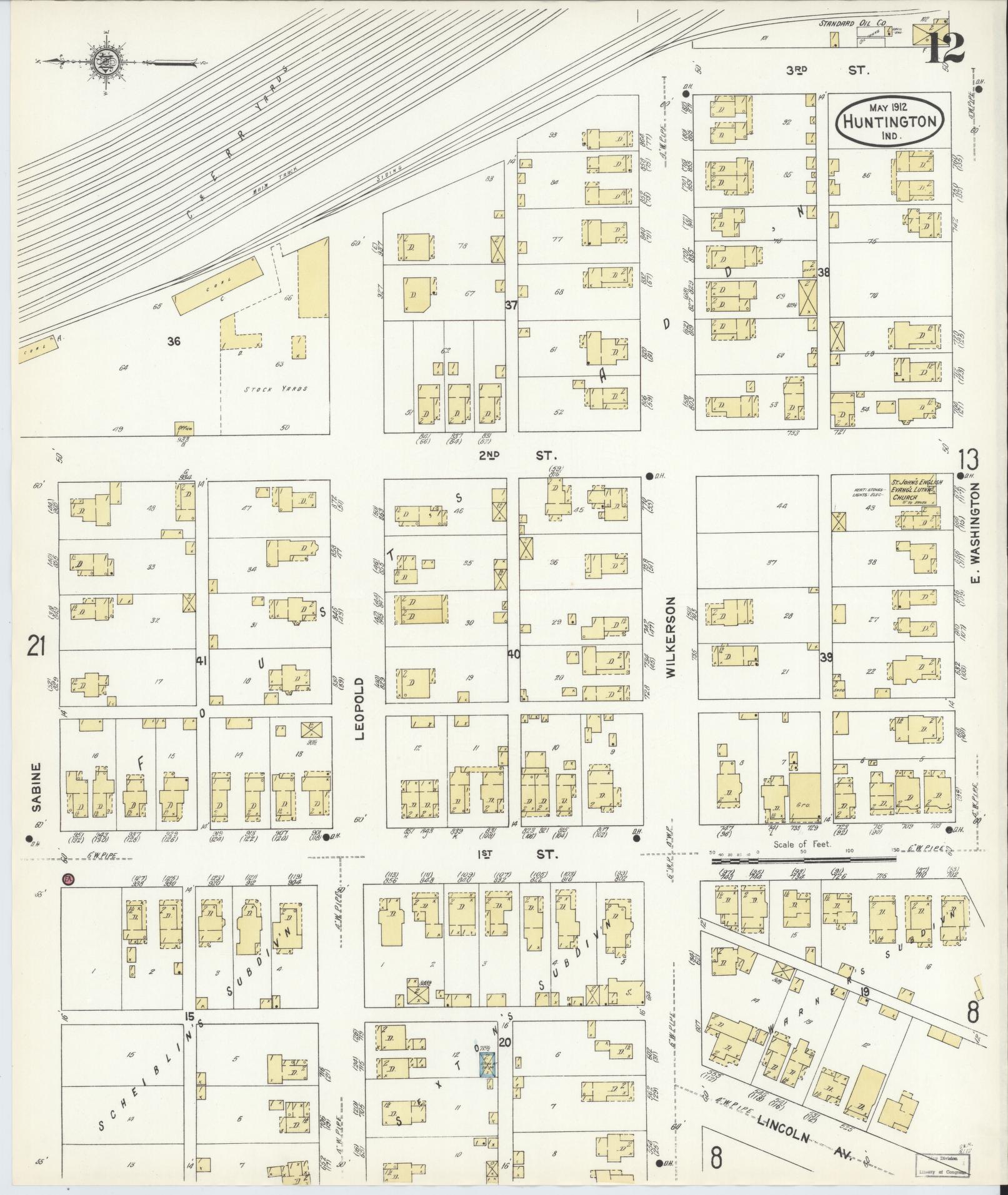 Sanborn Fire Insurance Map from Huntington, Huntington County, Indiana (1912), Sheet #0012 - Complete Map Set gallery image, historic Sanborn map, vintage wall art, Indiana Indiana
