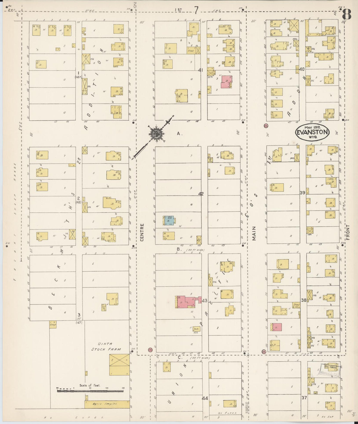 Sanborn Fire Insurance Map from Evanston, Uinta County, Wyoming (1912), Sheet #0008 - Complete Map Set gallery image, historic Sanborn map, vintage wall art, Wyoming Wyoming