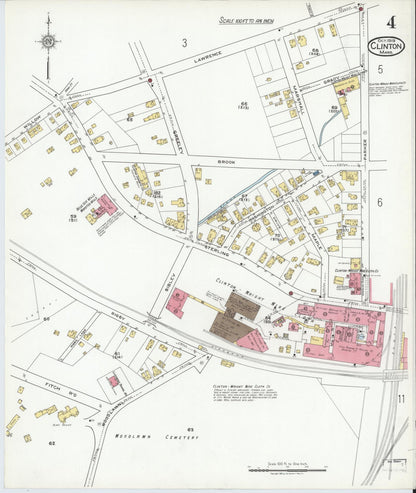 Sanborn Fire Insurance Map from Clinton, Worcester County, Massachusetts (1919), Sheet #0004 - Historic Sanborn Fire Insurance Map Print, vintage old map wall art, antique decor, genealogy gift, Massachusetts Massachusetts map