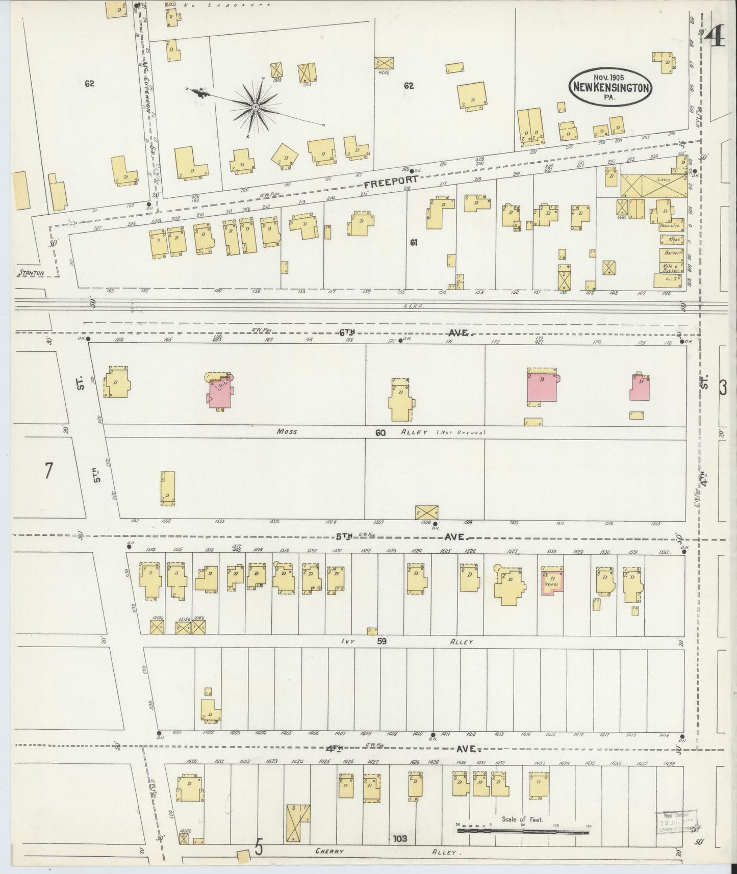 Sanborn Fire Insurance Map from New Kensington, Westmoreland County, Pennsylvania (1905), Sheet #0004 - Complete Map Set gallery image, historic Sanborn map, vintage wall art, Pennsylvania Pennsylvania