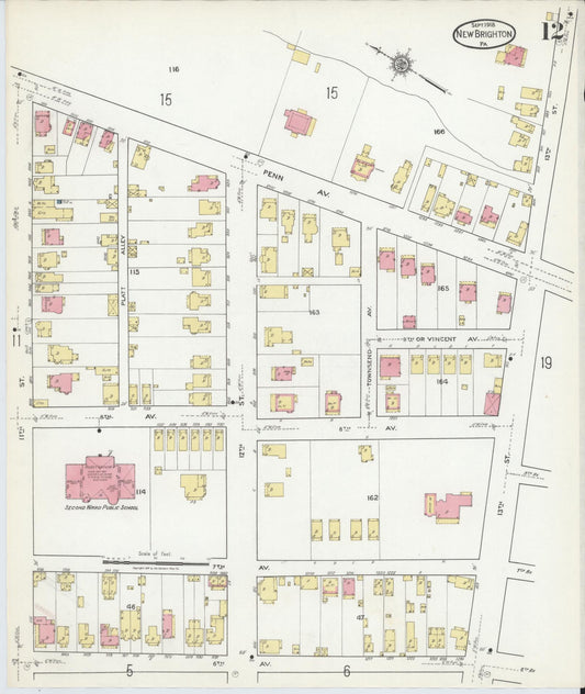 Sanborn Fire Insurance Map from New Brighton, Beaver County, Pennsylvania (1918), Sheet #0012 - Historic Sanborn Fire Insurance Map Print, vintage old map wall art, antique decor, genealogy gift, Pennsylvania Pennsylvania map