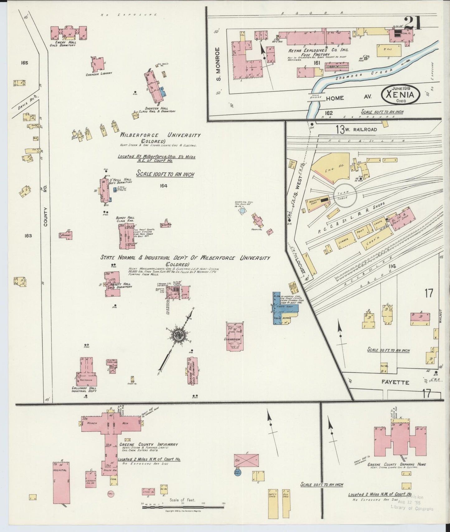 Sanborn Fire Insurance Map from Xenia, Greene County, Ohio (1919), Sheet #0021 - Historic Sanborn Fire Insurance Map Print, vintage old map wall art, antique decor, genealogy gift, Ohio Ohio map