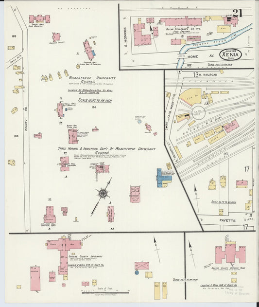 Sanborn Fire Insurance Map from Xenia, Greene County, Ohio (1919), Sheet #0021 - Historic Sanborn Fire Insurance Map Print, vintage old map wall art, antique decor, genealogy gift, Ohio Ohio map