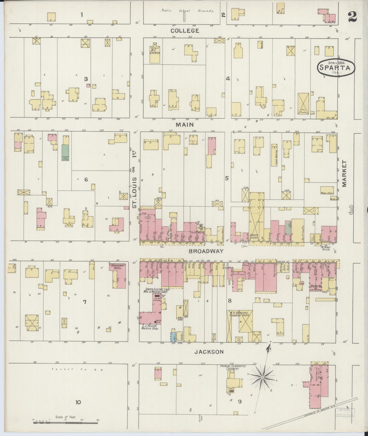 Sanborn Fire Insurance Map from Sparta, Randolph County, Illinois (1894), Sheet #0002 - Complete Map Set gallery image, historic Sanborn map, vintage wall art, Illinois Illinois