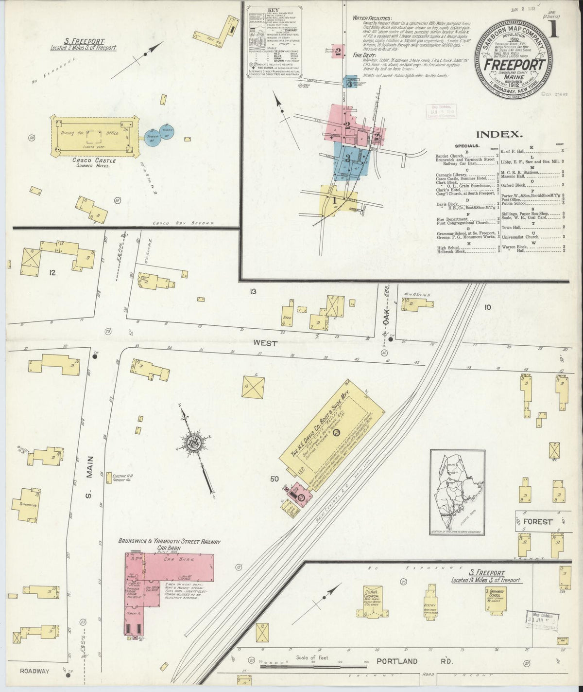 Sanborn Fire Insurance Map from Freeport, Cumberland County, Maine (1912), Sheet #0001 - Complete Map Set gallery image, historic Sanborn map, vintage wall art, Maine Maine