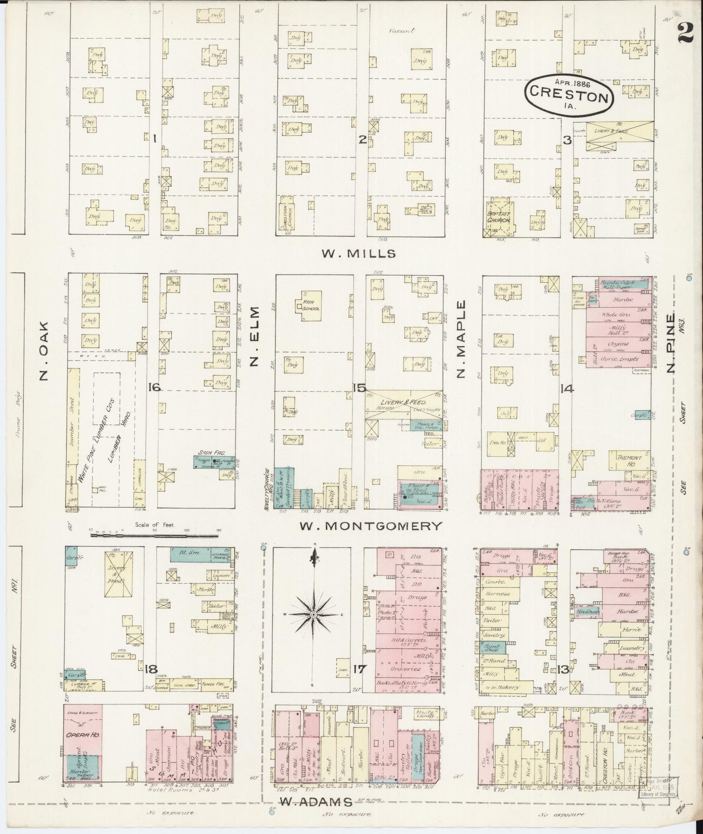 Sanborn Fire Insurance Map from Creston, Union County, Iowa (1886), Sheet #0002 - Historic Sanborn Fire Insurance Map Print, vintage old map wall art