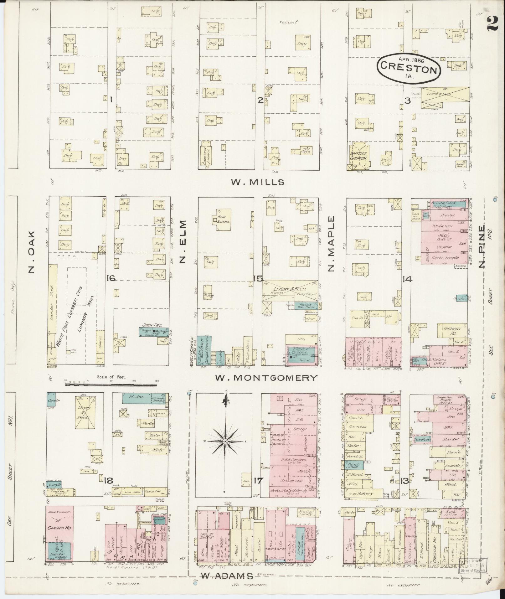 Sanborn Fire Insurance Map from Creston, Union County, Iowa (1886), Sheet #0002 - Historic Sanborn Fire Insurance Map Print, vintage old map wall art