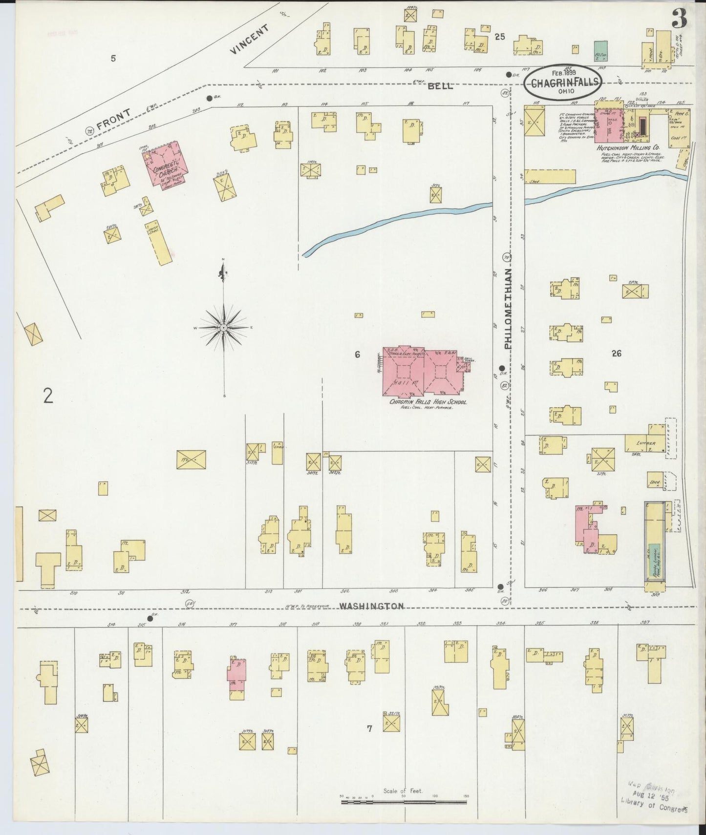 Sanborn Fire Insurance Map from Chagrin Falls, Cuyahoga County, Ohio (1899), Sheet #0003 - Historic Sanborn Fire Insurance Map Print, vintage old map wall art, antique decor, genealogy gift, Ohio Ohio map