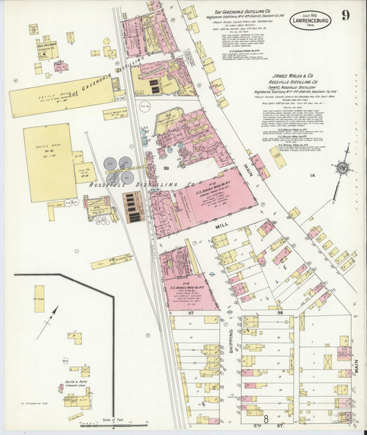 Sanborn Fire Insurance Map from Lawrenceburg, Dearborn County, Indiana (1910), Sheet #0009 - Historic Sanborn Fire Insurance Map Print, vintage old map wall art, antique decor, genealogy gift, Indiana Indiana map