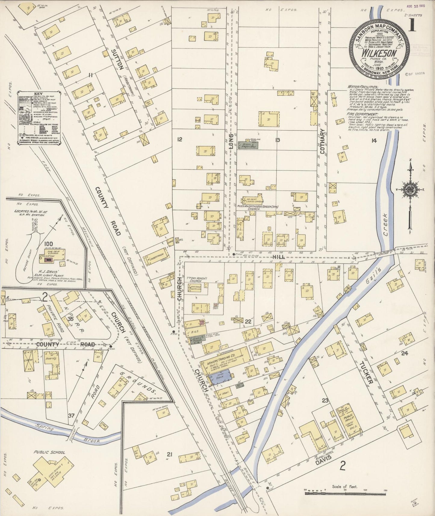 Sanborn Fire Insurance Map from Wilkeson, Pierce County, Washington (1910), Sheet #0001 - Historic Sanborn Fire Insurance Map Print, vintage old map wall art, antique decor, genealogy gift, Washington Washington map