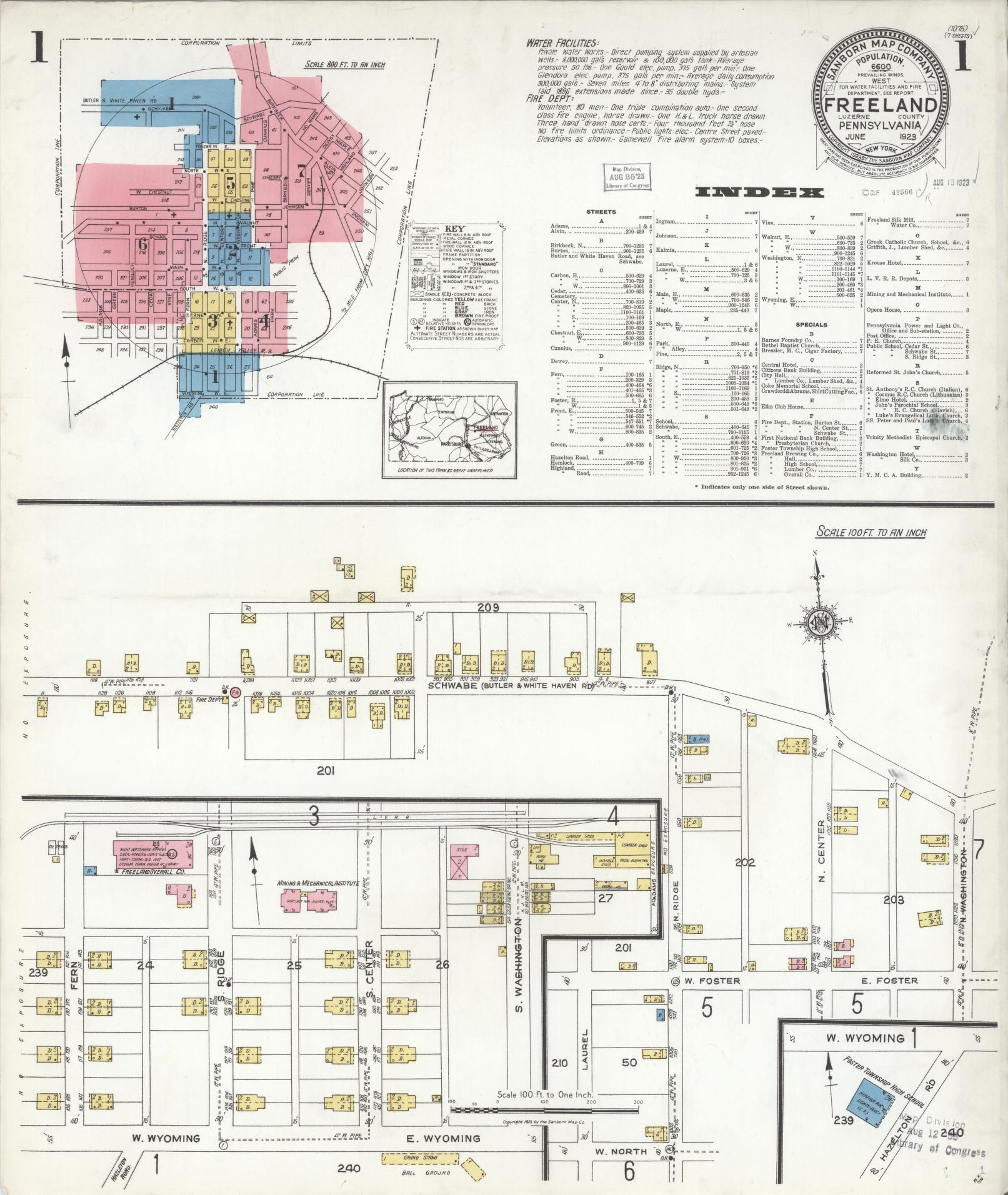 Sanborn Fire Insurance Map from Freeland, Luzerne County, Pennsylvania (1923), Sheet #0001 - Historic Sanborn Fire Insurance Map Print, vintage old map wall art, antique decor, genealogy gift, Pennsylvania Pennsylvania map