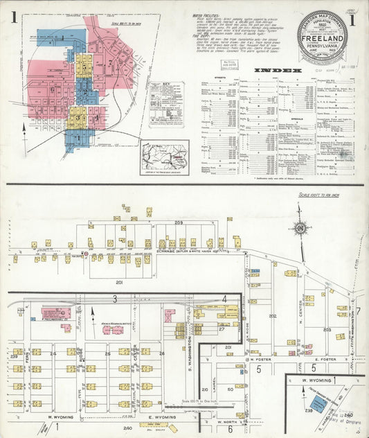 Sanborn Fire Insurance Map from Freeland, Luzerne County, Pennsylvania (1923), Sheet #0001 - Historic Sanborn Fire Insurance Map Print, vintage old map wall art, antique decor, genealogy gift, Pennsylvania Pennsylvania map
