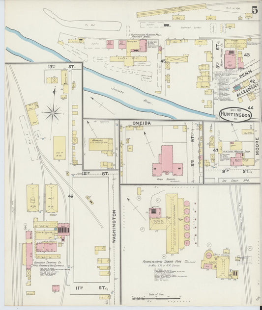 Sanborn Fire Insurance Map from Huntingdon, Huntingdon County, Pennsylvania (1891), Sheet #0005 - Historic Sanborn Fire Insurance Map Print, vintage old map wall art, antique decor, genealogy gift, Pennsylvania Pennsylvania map