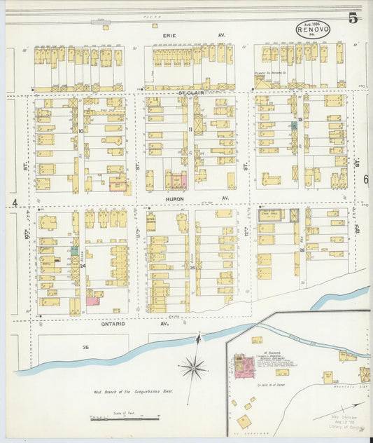 Sanborn Fire Insurance Map from Renovo, Clinton County, Pennsylvania (1904), Sheet #0005 - Historic Sanborn Fire Insurance Map Print, vintage old map wall art, antique decor, genealogy gift, Pennsylvania Pennsylvania map