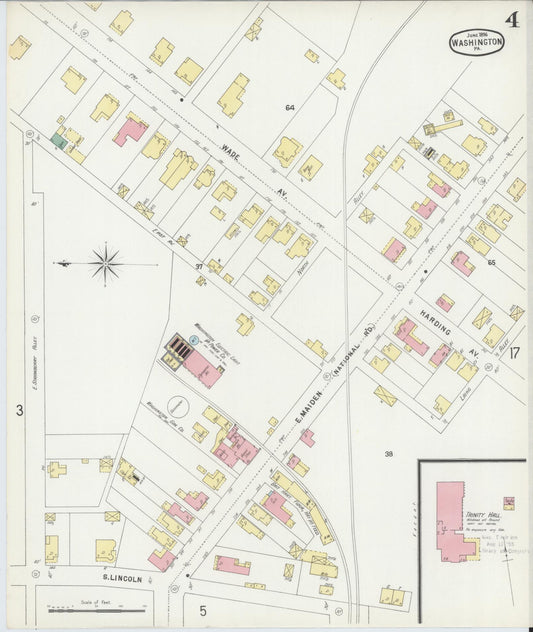 Sanborn Fire Insurance Map from Washington, Washington County, Pennsylvania (1896), Sheet #0004 - Historic Sanborn Fire Insurance Map Print, vintage old map wall art, antique decor, genealogy gift, Sanborn Fire Insurance Map from Washington Washington map
