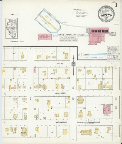 Sanborn Fire Insurance Map from Riverton, Sangamon County, Illinois (1917), Sheet #0001 - Historic Sanborn Fire Insurance Map Print, vintage old map wall art, antique decor, genealogy gift, Illinois Illinois map