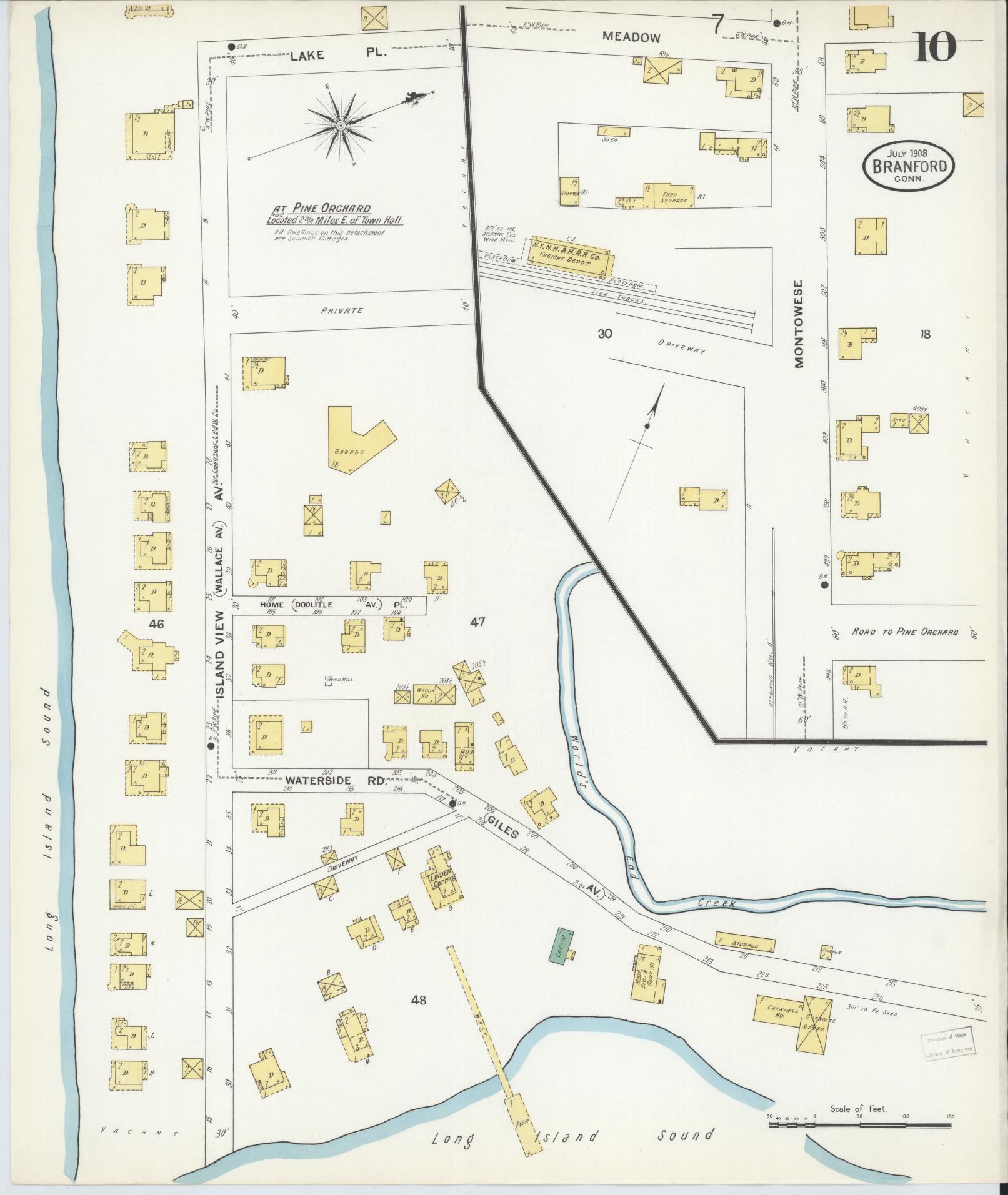 Sanborn Fire Insurance Map from Branford, New Haven County, Connecticut (1908), Sheet #0010 - Complete Map Set gallery image, historic Sanborn map, vintage wall art, Connecticut Connecticut
