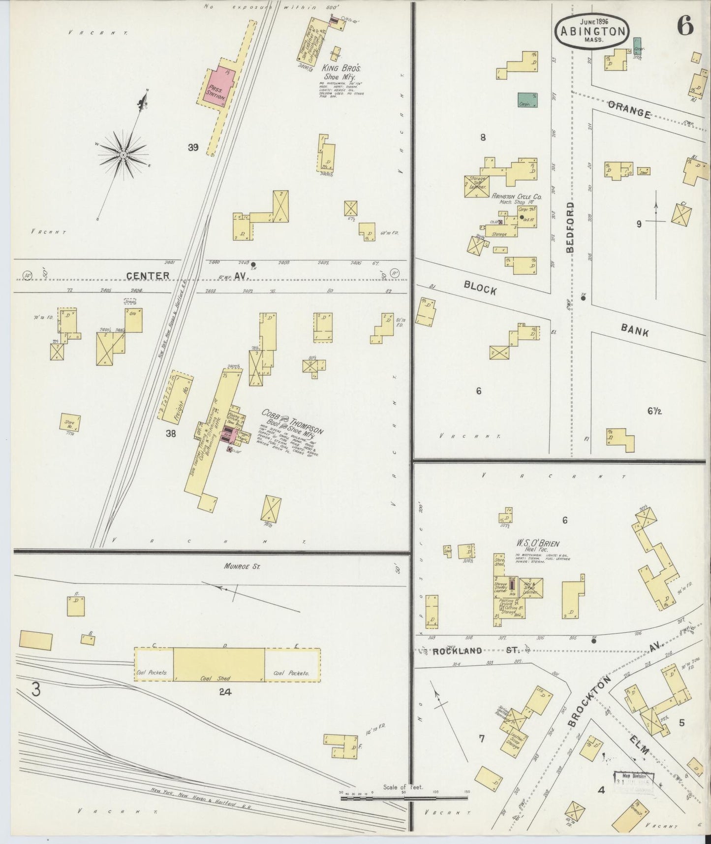 Sanborn Fire Insurance Map from Abington, Plymouth County, Massachusetts (1896), Sheet #0006 - Complete Map Set gallery image, historic Sanborn map, vintage wall art, Massachusetts Massachusetts