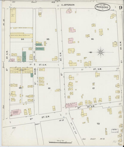 Sanborn Fire Insurance Map from Roanoke, Independent Cities, Virginia (1889), Sheet #0009 - Complete Map Set gallery image, historic Sanborn map, vintage wall art, Virginia Virginia