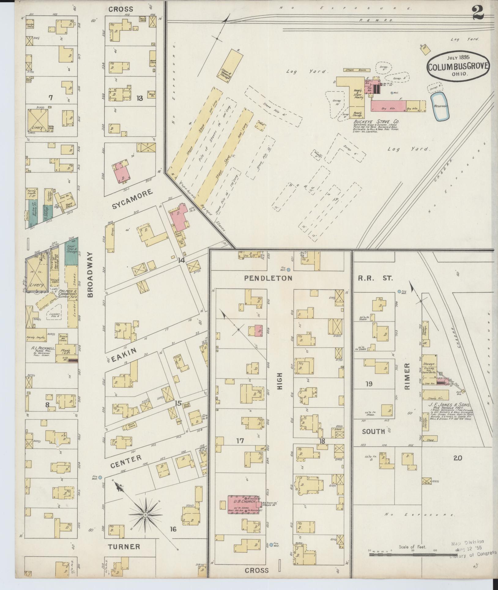 Sanborn Fire Insurance Map from Columbus Grove, Putnam County, Ohio (1895), Sheet #0002 - Historic Sanborn Fire Insurance Map Print, vintage old map wall art, antique decor, genealogy gift, Ohio Ohio map