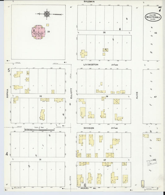 Sanborn Fire Insurance Map from Whitehall, Muskegon County, Michigan (1910), Sheet #0007 - Historic Sanborn Fire Insurance Map Print, vintage old map wall art, antique decor, genealogy gift, Michigan Michigan map