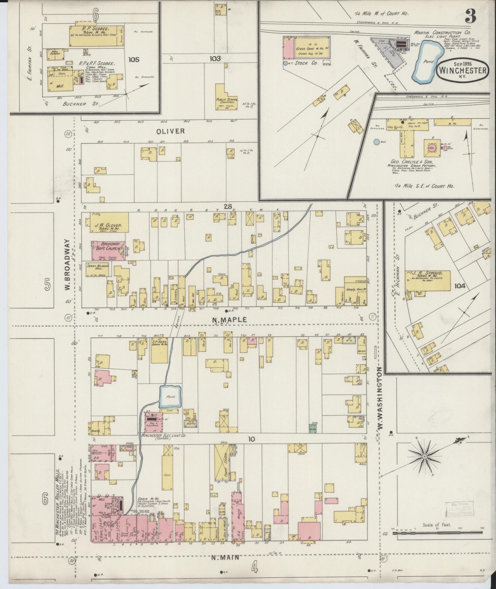 Sanborn Fire Insurance Map from Winchester, Clark County, Kentucky (1895), Sheet #0003 - Complete Map Set gallery image, historic Sanborn map, vintage wall art, Kentucky Kentucky