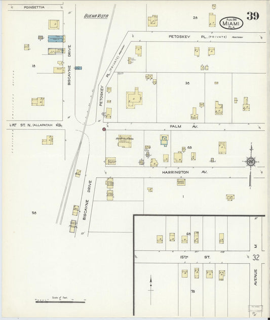 Sanborn Fire Insurance Map from Miami, Dade County, Florida (1914), Sheet #0039 - Historic Sanborn Fire Insurance Map Print, vintage old map wall art, antique decor, genealogy gift, Florida Florida map