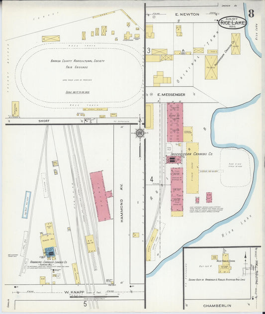 Sanborn Fire Insurance Map from Rice Lake, Barron County, Wisconsin (1917), Sheet #0008 - Historic Sanborn Fire Insurance Map Print, vintage old map wall art, antique decor, genealogy gift, Wisconsin Wisconsin map