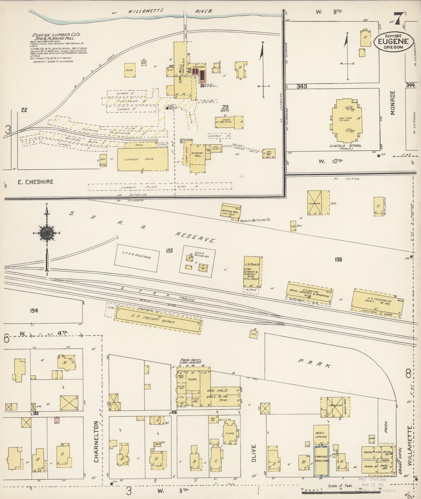 Sanborn Fire Insurance Map from Eugene, Lane County, Oregon (1912), Sheet #0007 - Historic Sanborn Fire Insurance Map Print, vintage old map wall art, antique decor, genealogy gift, Oregon Oregon map
