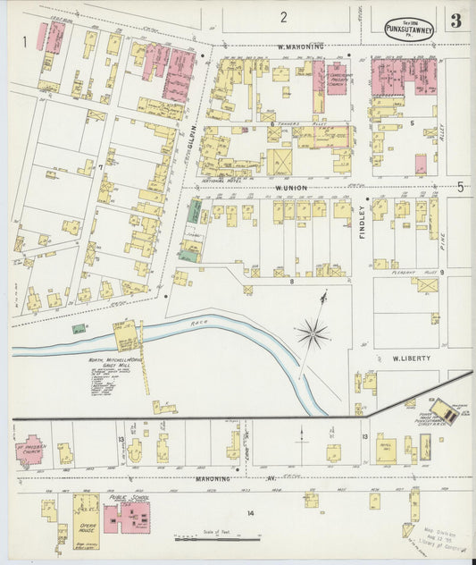 Sanborn Fire Insurance Map from Punxsutawney, Jefferson County, Pennsylvania (1896), Sheet #0003 - Historic Sanborn Fire Insurance Map Print, vintage old map wall art, antique decor, genealogy gift, Pennsylvania Pennsylvania map