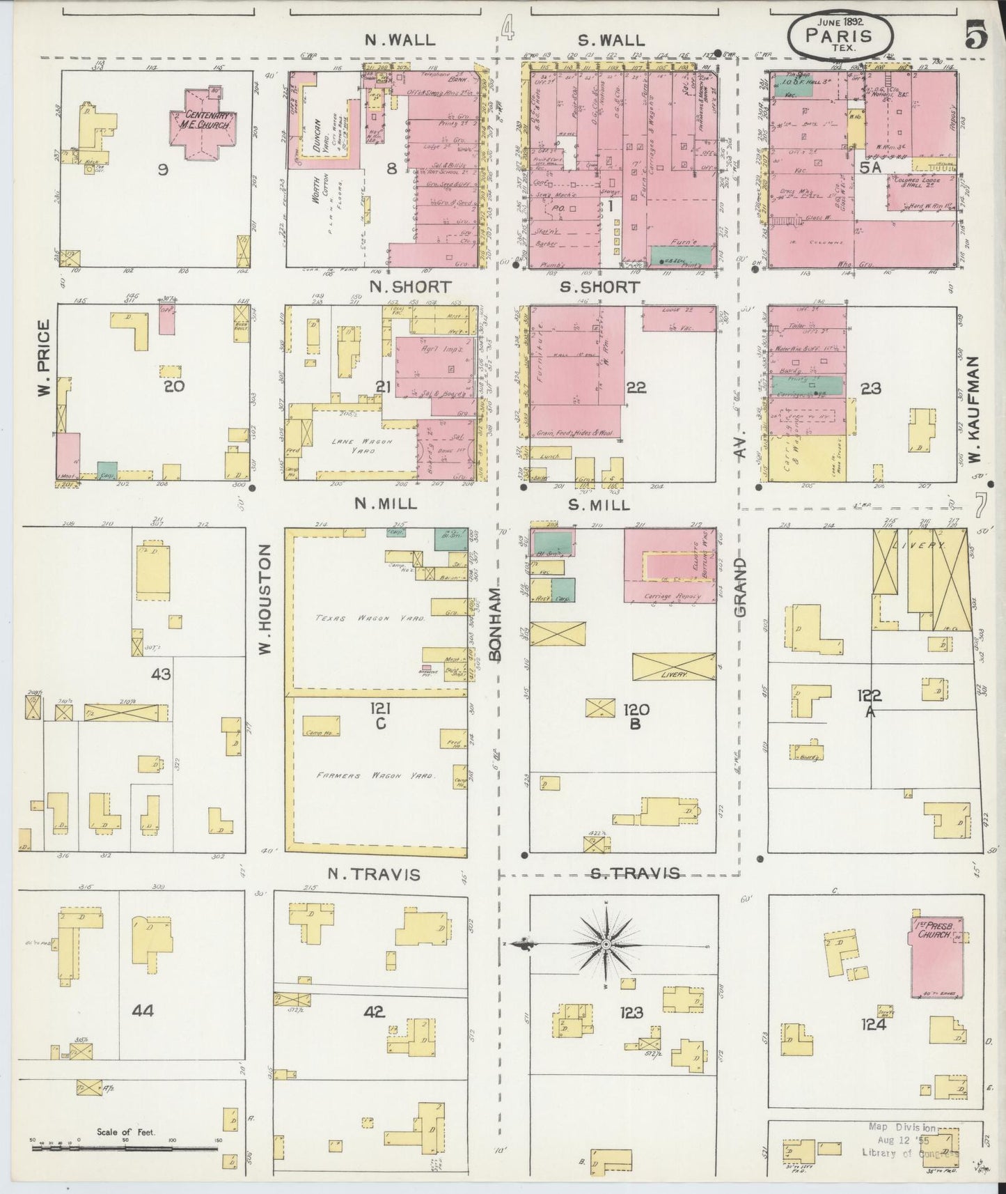 Sanborn Fire Insurance Map from Paris, Lamar County, Texas (1892), Sheet #0005 - Complete Map Set gallery image, historic Sanborn map, vintage wall art, Texas Texas