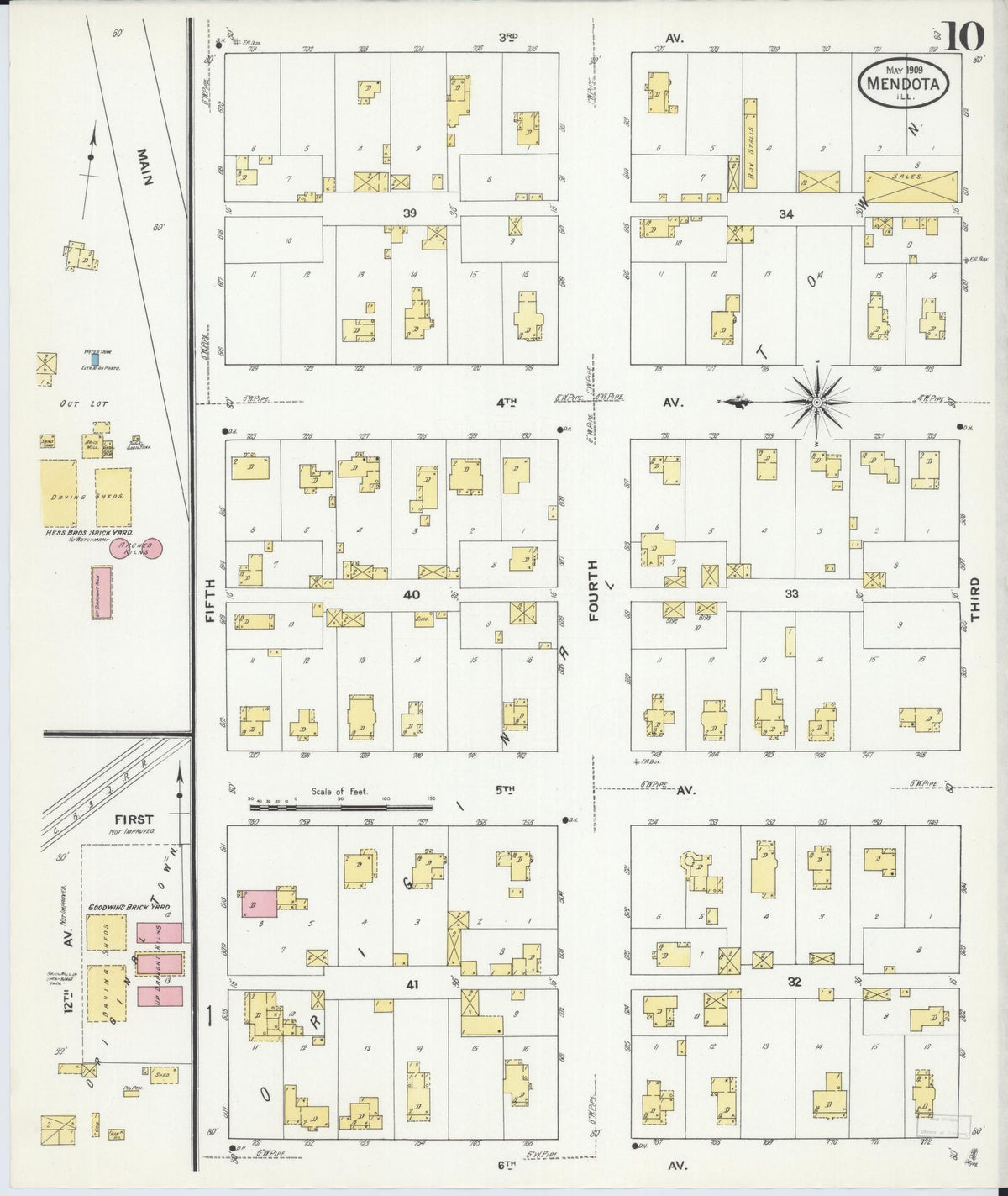 Sanborn Fire Insurance Map from Mendota, La Salle County, Illinois (1909), Sheet #0010 - Complete Map Set gallery image, historic Sanborn map, vintage wall art, Illinois Illinois