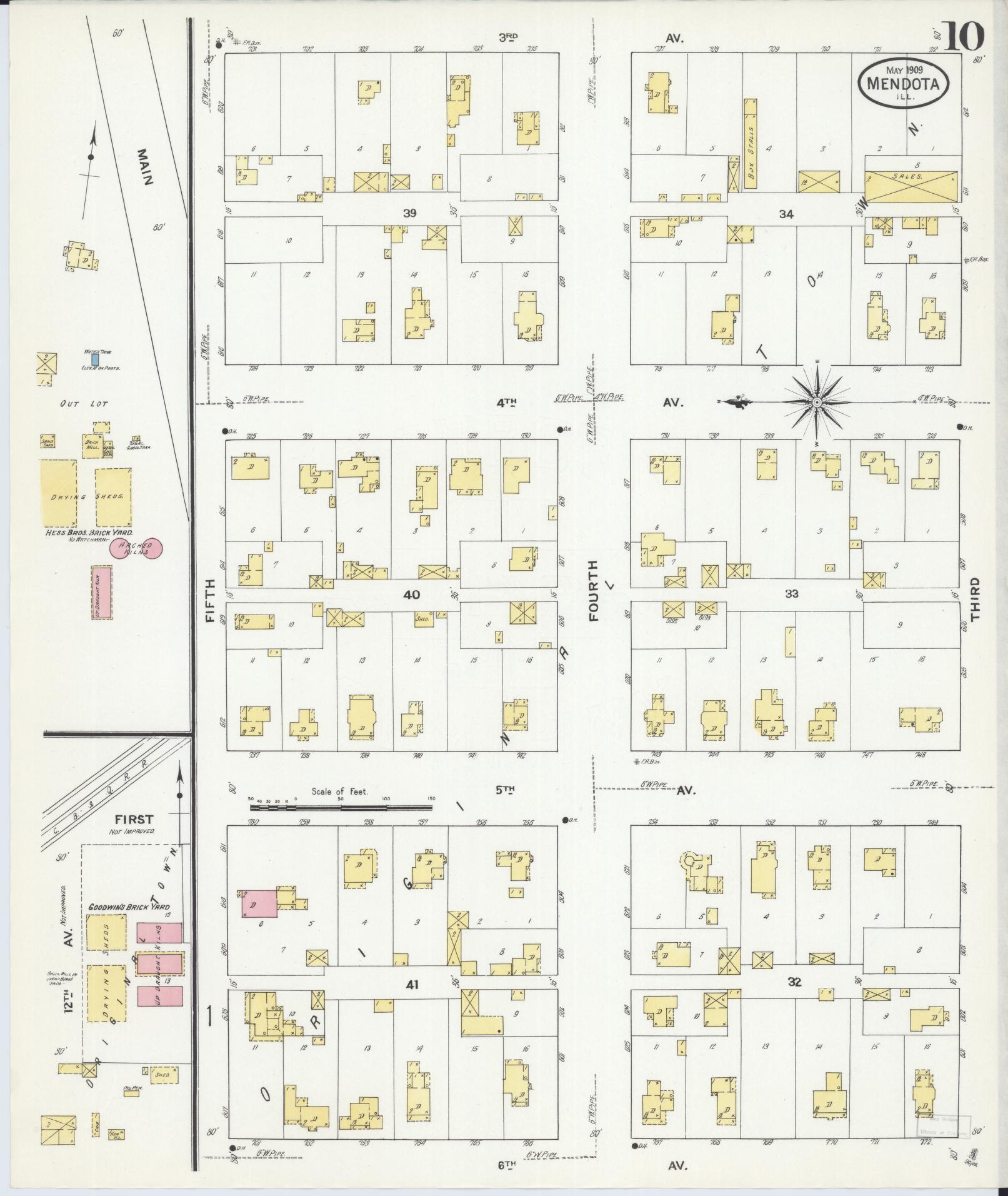 Sanborn Fire Insurance Map from Mendota, La Salle County, Illinois (1909), Sheet #0010 - Complete Map Set gallery image, historic Sanborn map, vintage wall art, Illinois Illinois