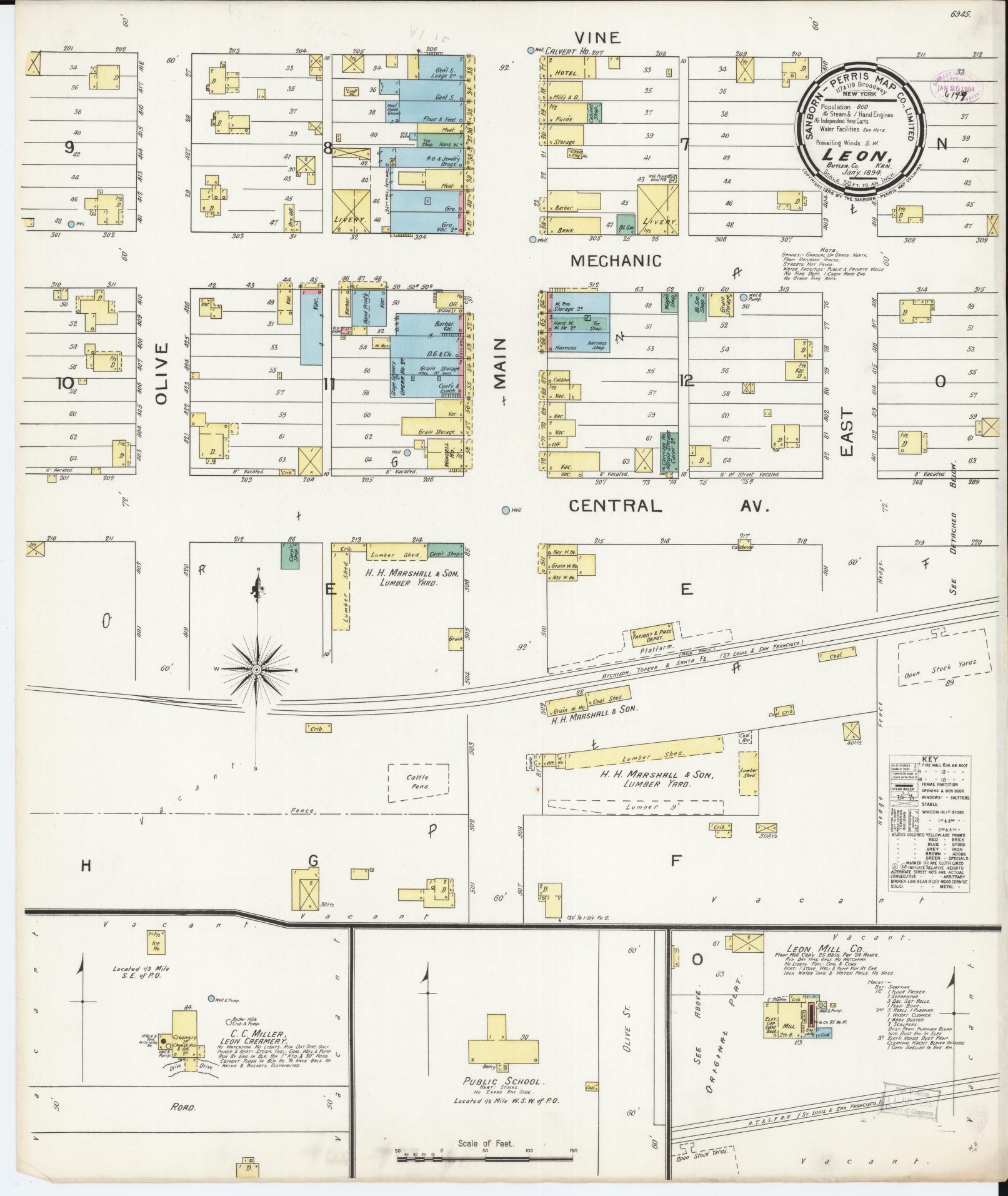 Sanborn Fire Insurance Map from Leon, Butler County, Kansas (1894), Sheet #0001 - Historic Sanborn Fire Insurance Map Print, vintage old map wall art, antique decor, genealogy gift, Kansas Kansas map