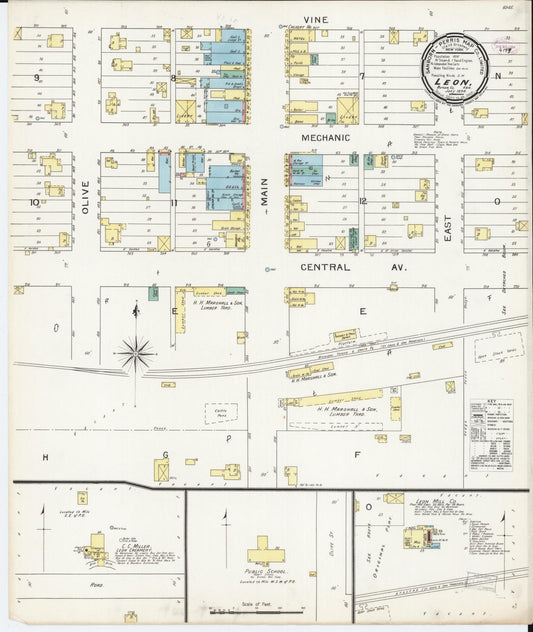 Sanborn Fire Insurance Map from Leon, Butler County, Kansas (1894), Sheet #0001 - Historic Sanborn Fire Insurance Map Print, vintage old map wall art, antique decor, genealogy gift, Kansas Kansas map