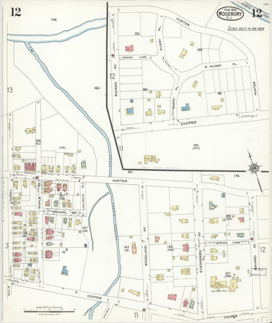 Sanborn Fire Insurance Map from Woodbury, Gloucester County, New Jersey (1923), Sheet #0012 - Historic Sanborn Fire Insurance Map Print, vintage old map wall art, antique decor, genealogy gift, New Jersey New Jersey map