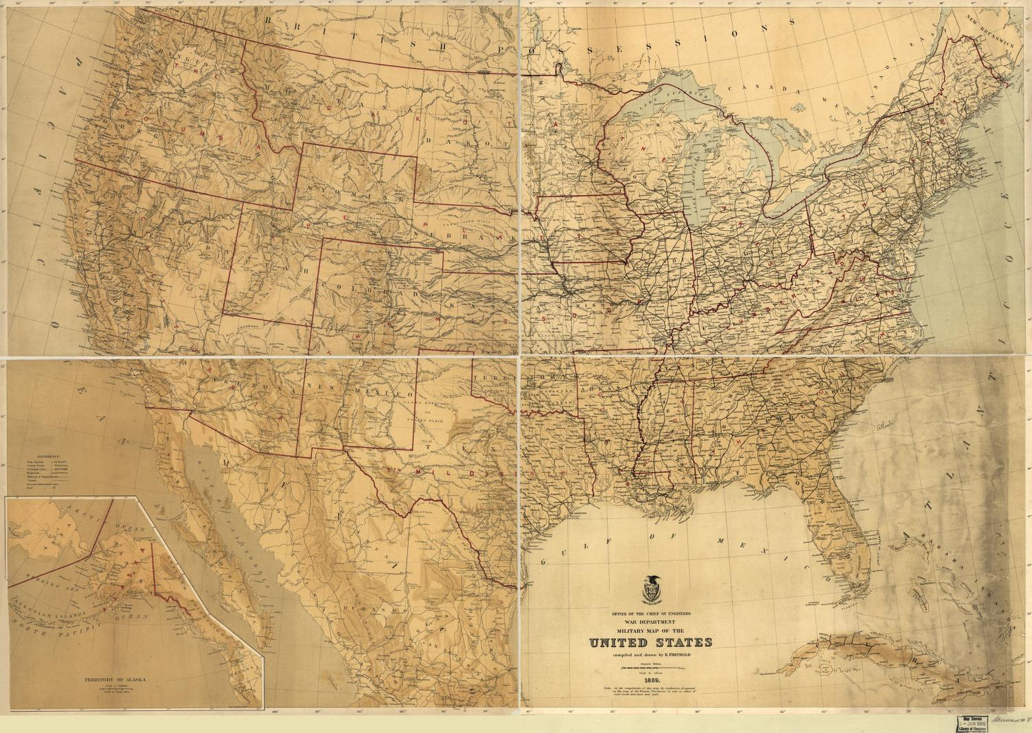 Military map of the United States Civil War Map (1869) - Historic Battlefield Map Reprint