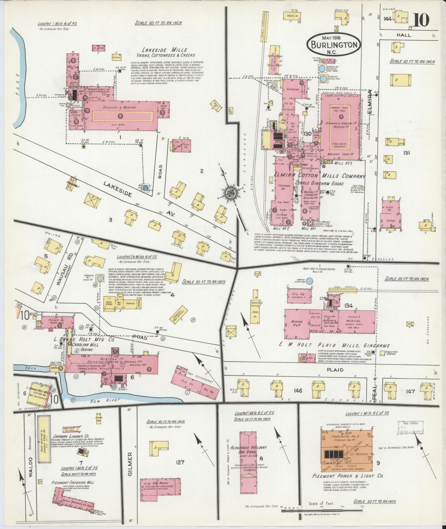 Sanborn Fire Insurance Map from Burlington, Alamance County, North Carolina (1918), Sheet #0010 - Complete Map Set gallery image, historic Sanborn map, vintage wall art, North Carolina North Carolina