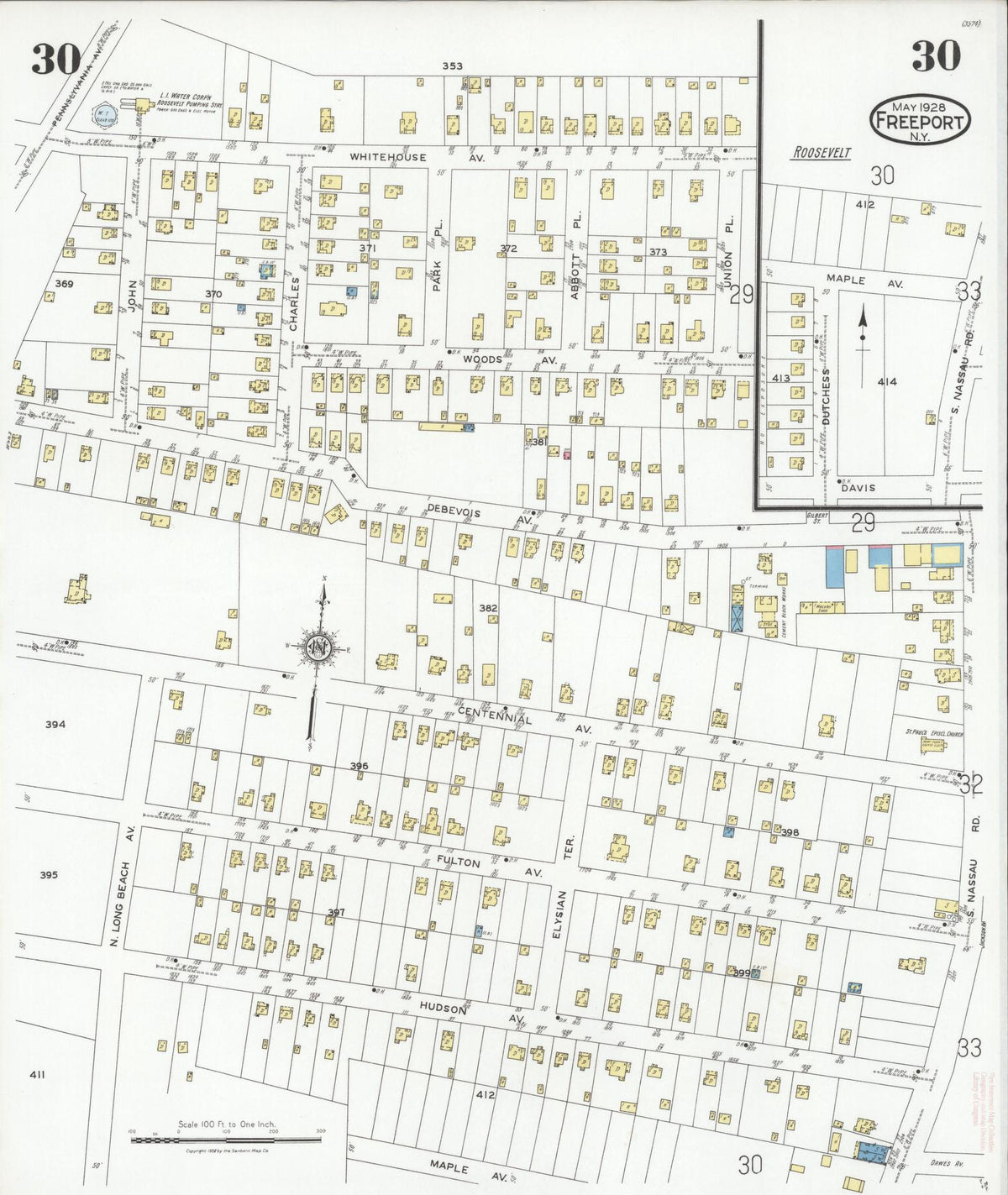 Sanborn Fire Insurance Map from Freeport, Nassau County, New York (1928), Sheet #0030 - Complete Map Set gallery image, historic Sanborn map, vintage wall art, New York New York
