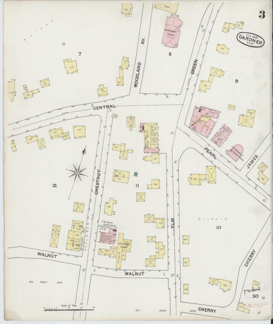 Sanborn Fire Insurance Map from Gardner, Worcester County, Massachusetts (1889), Sheet #0003 - Historic Sanborn Fire Insurance Map Print, vintage old map wall art, antique decor, genealogy gift, Massachusetts Massachusetts map