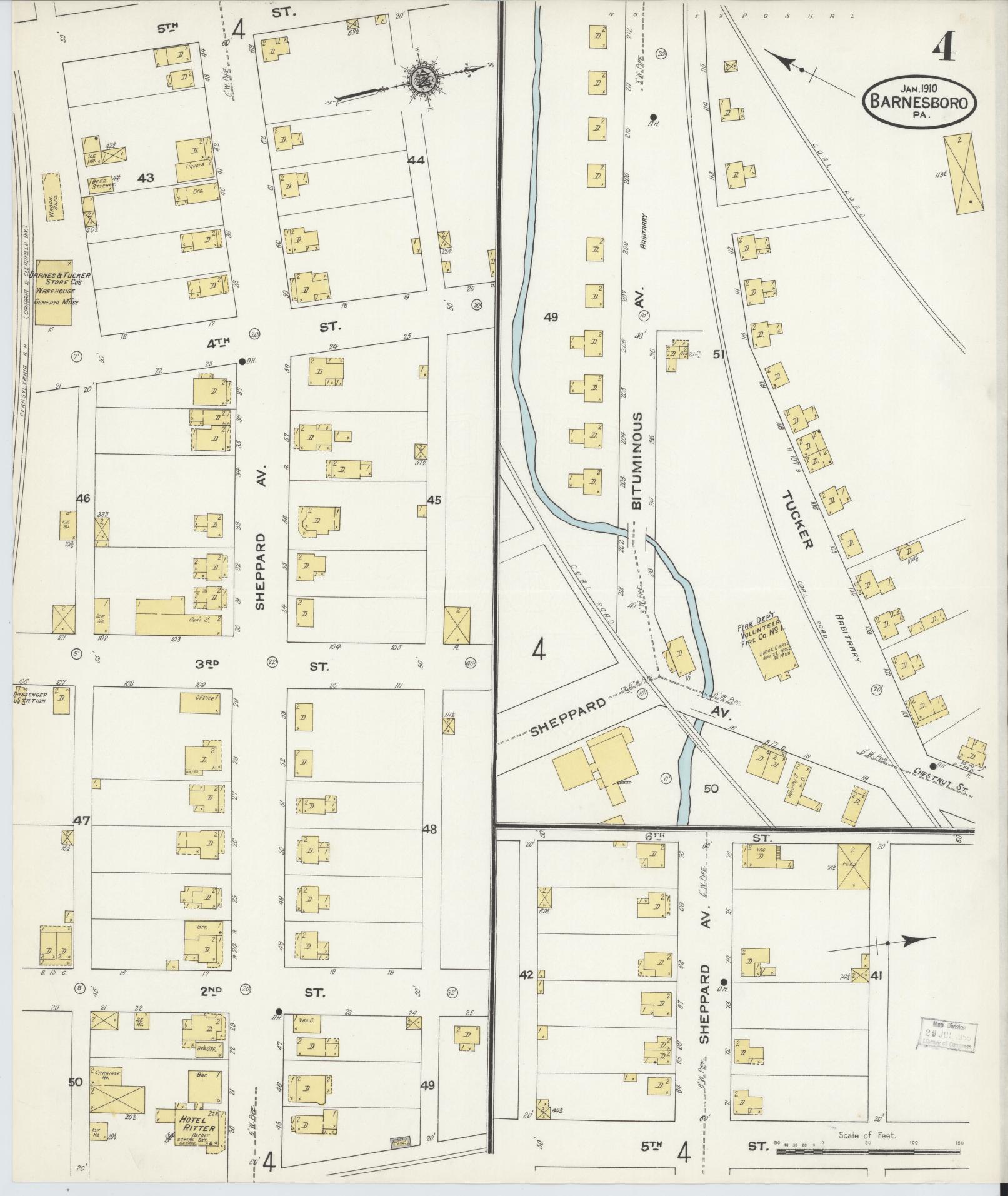Sanborn Fire Insurance Map from Barnesboro, Cambria County, Pennsylvania (1910), Sheet #0004 - Historic Sanborn Fire Insurance Map Print, vintage old map wall art, antique decor, genealogy gift, Pennsylvania Pennsylvania map