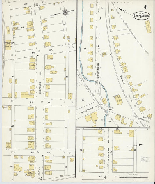 Sanborn Fire Insurance Map from Barnesboro, Cambria County, Pennsylvania (1910), Sheet #0004 - Historic Sanborn Fire Insurance Map Print, vintage old map wall art, antique decor, genealogy gift, Pennsylvania Pennsylvania map