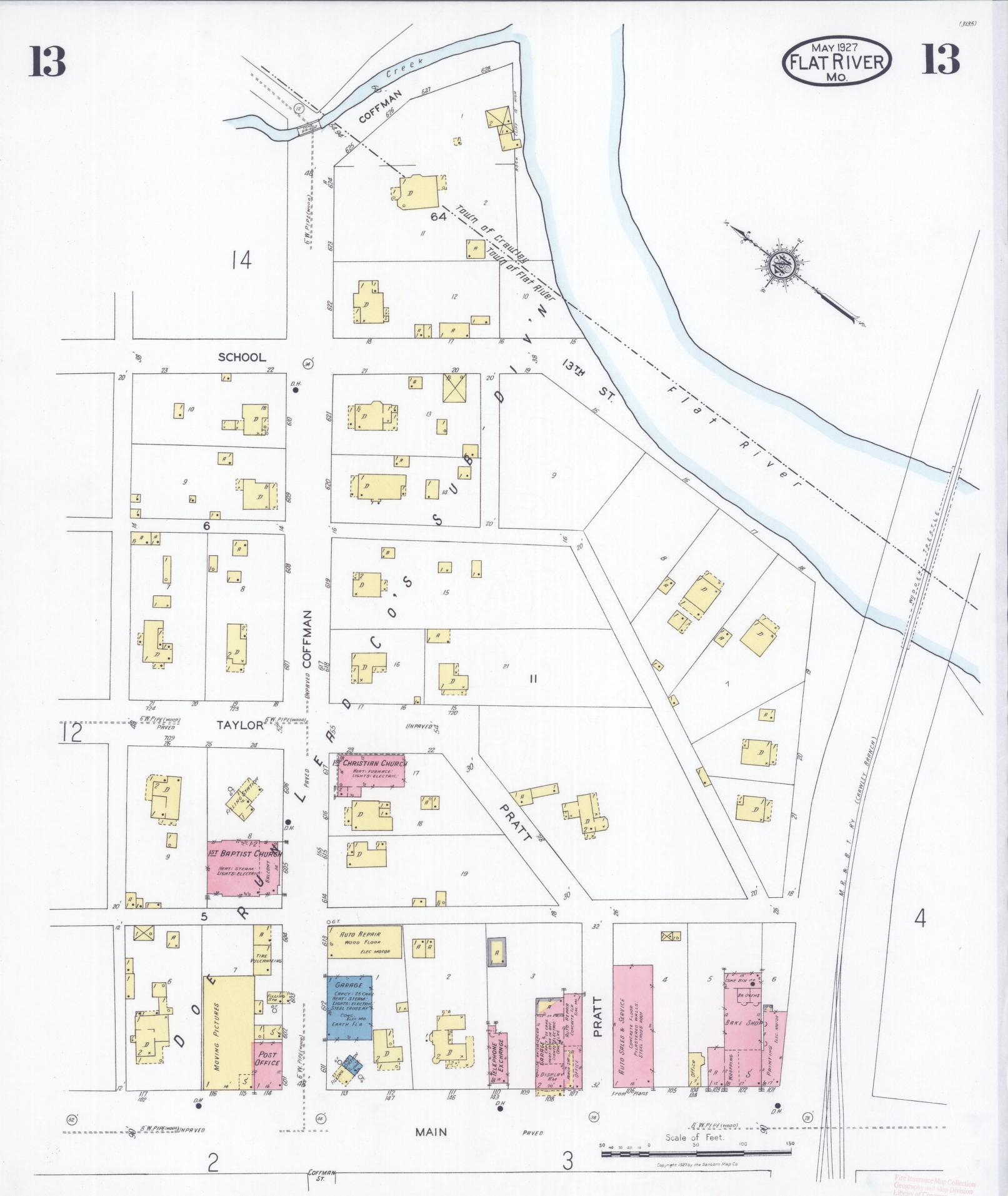 Sanborn Fire Insurance Map from Flat River, Saint Francois County, Missouri (1927), Sheet #0013 - Historic Sanborn Fire Insurance Map Print, vintage old map wall art, antique decor, genealogy gift, Missouri Missouri map