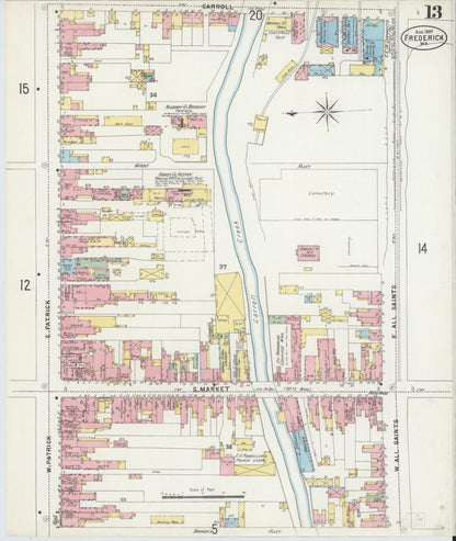 Sanborn Fire Insurance Map from Frederick, Frederick County, Maryland (1897), Sheet #0013 - Complete Map Set gallery image, historic Sanborn map, vintage wall art, Maryland Maryland