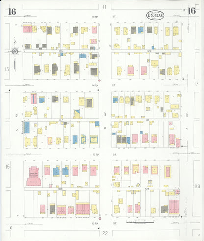 Sanborn Fire Insurance Map from Douglas, Cochise County, Arizona (1929), Sheet #0016 - Complete Map Set gallery image, historic Sanborn map, vintage wall art, Arizona Arizona