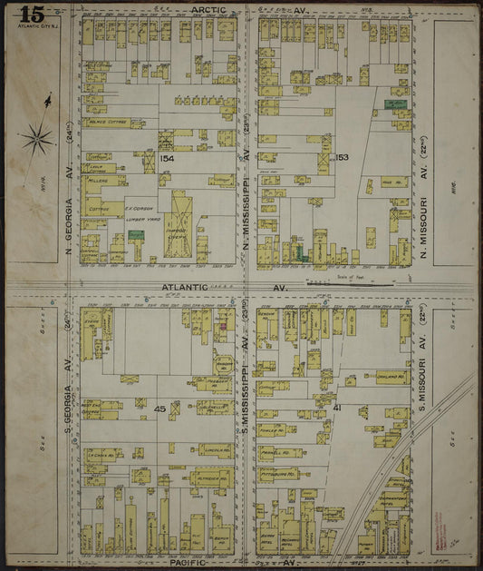 Sanborn Fire Insurance Map from Atlantic City, Atlantic County, New Jersey (1886), Sheet #0015 - Historic Sanborn Fire Insurance Map Print, vintage old map wall art, antique decor, genealogy gift, New Jersey New Jersey map