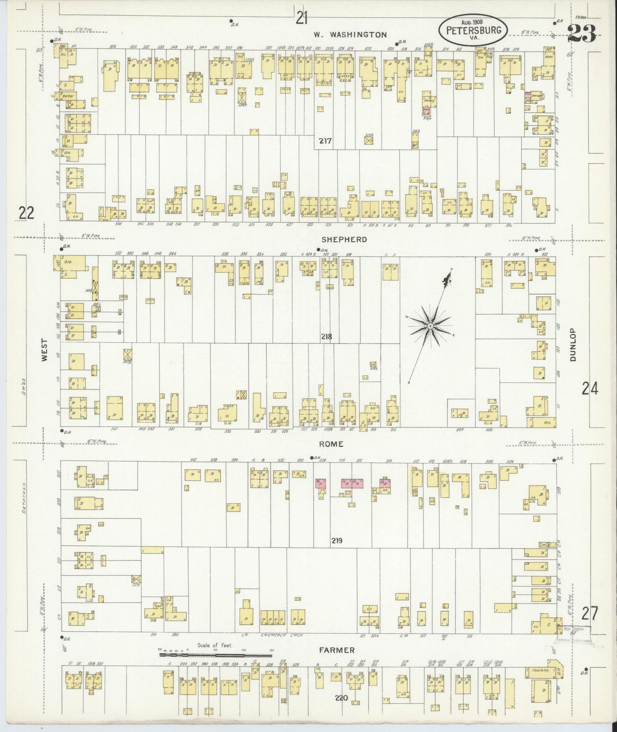 Sanborn Fire Insurance Map from Petersburg, Independent Cities, Virginia (1908), Sheet #0023 - Complete Map Set gallery image, historic Sanborn map, vintage wall art, Virginia Virginia