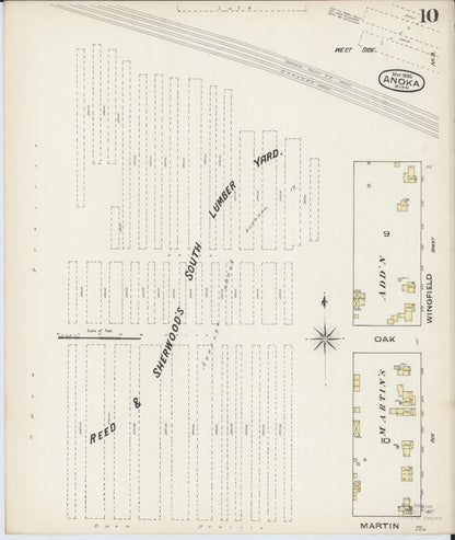 Sanborn Fire Insurance Map from Anoka, Anoka County, Minnesota (1885), Sheet #0010 - Historic Sanborn Fire Insurance Map Print, vintage old map wall art, antique decor, genealogy gift, Minnesota Minnesota map